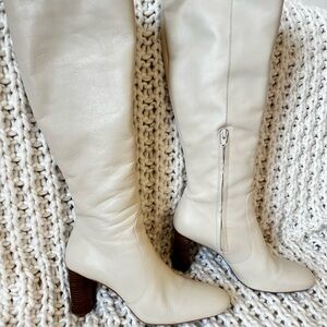 Women's Mango Cream Knee-High Leather Boots US 9/9.5